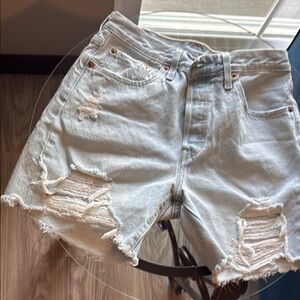 Light Blue Distressed Denim Shorts